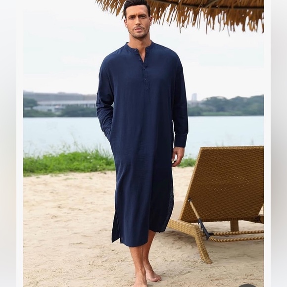 NWT TURETRENDY men’s long sleeve navy long kaftan loose fit size 2XL. - Picture 1 of 13